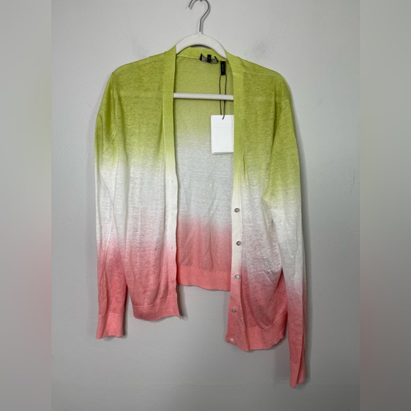 Theory Dual Ombre Cardigan in Pink and Green Ombre Linen- Viscose XL NWT $295 - Picture 2 of 10